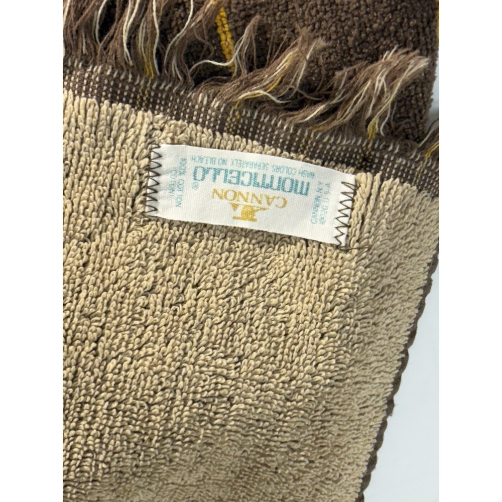 VTG Bath Hand Towel Steel Brown Leaf Stripe Fringe‎ Retro Cannon Monticello - Picture 2 of 4